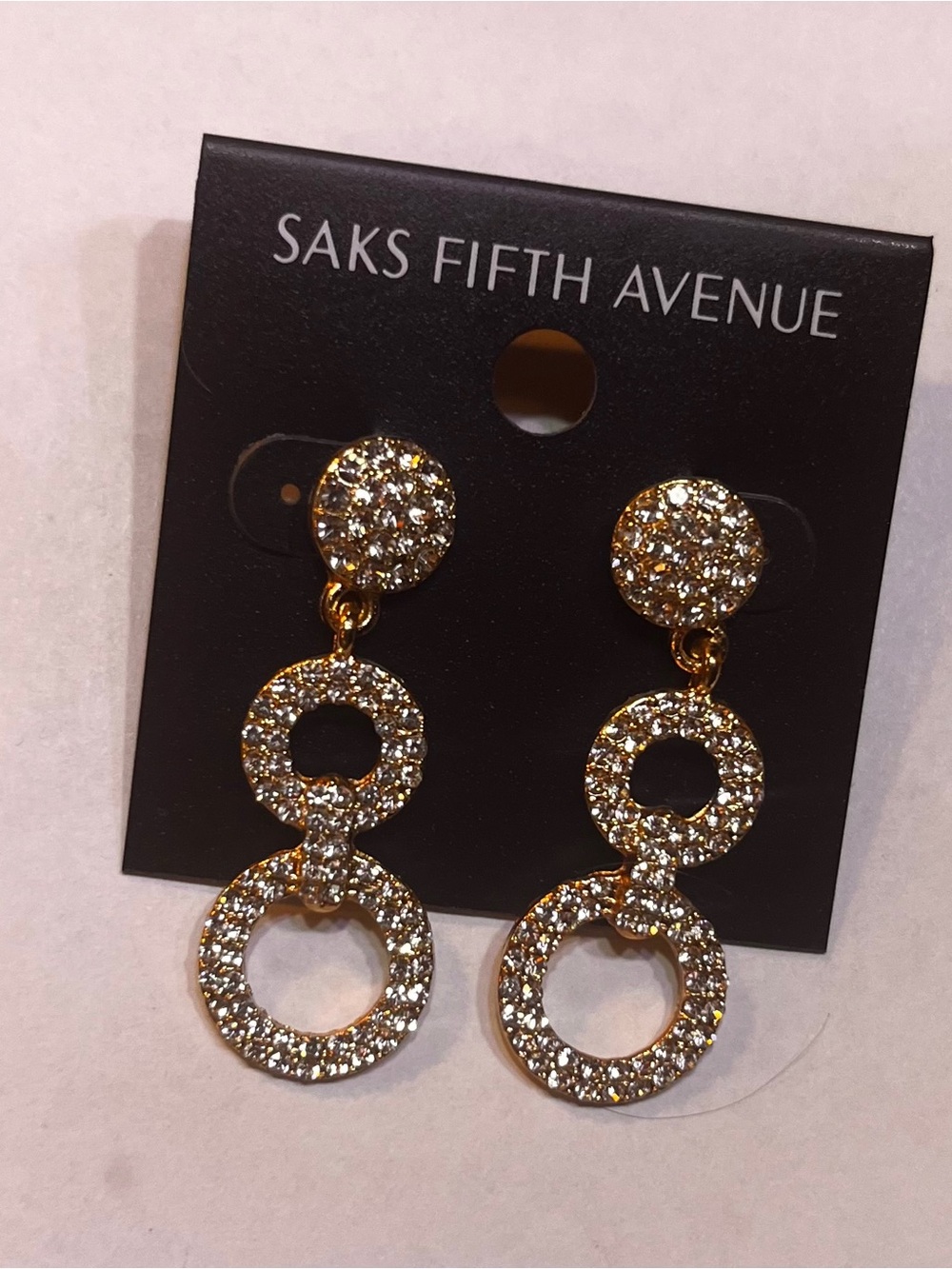 Saks Fifth Avenue Gold Crystal Double Circle Drop Earrings